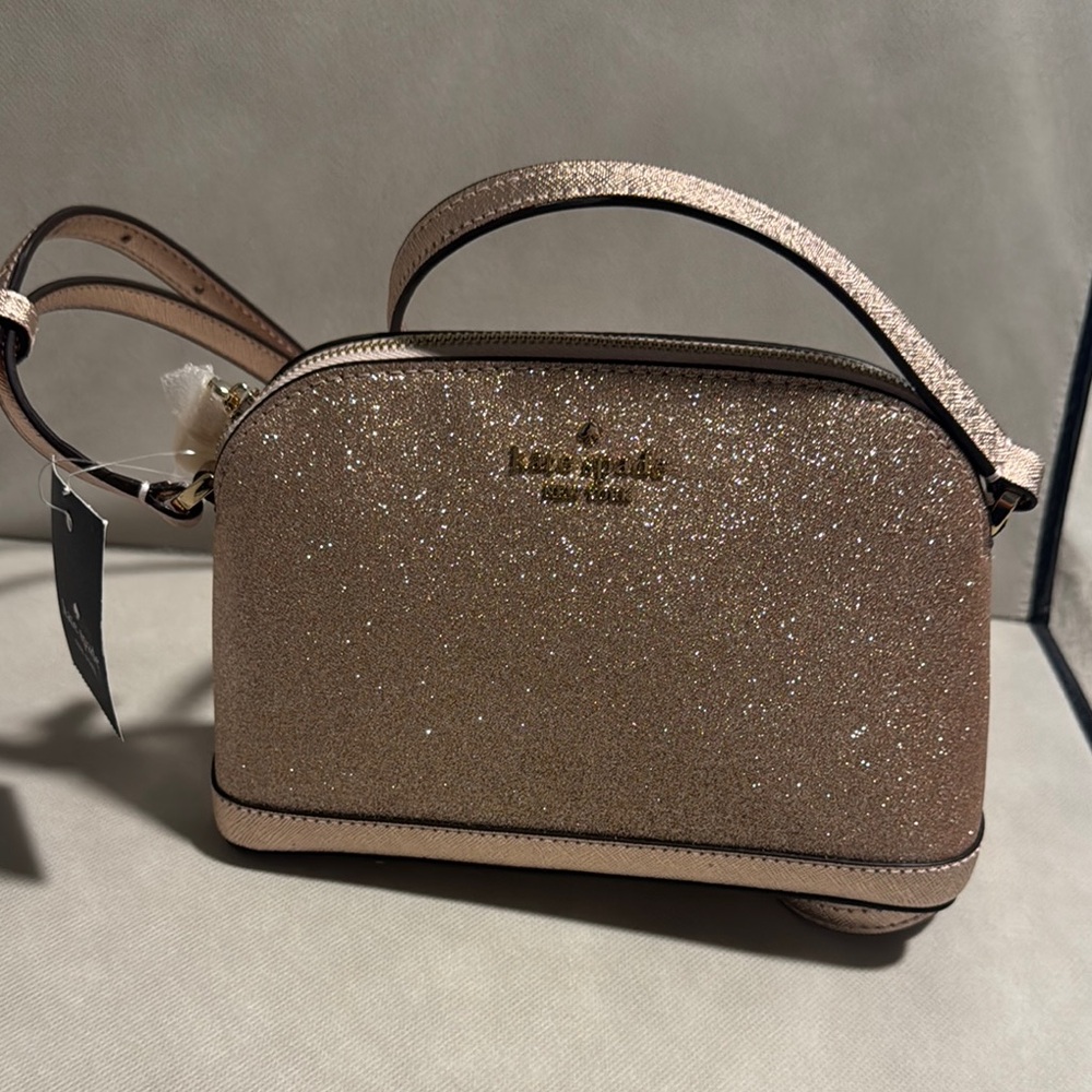 Kate Spade Tinsel Small Dome Crossbody Bag in Rose Gold Glitter NWT
